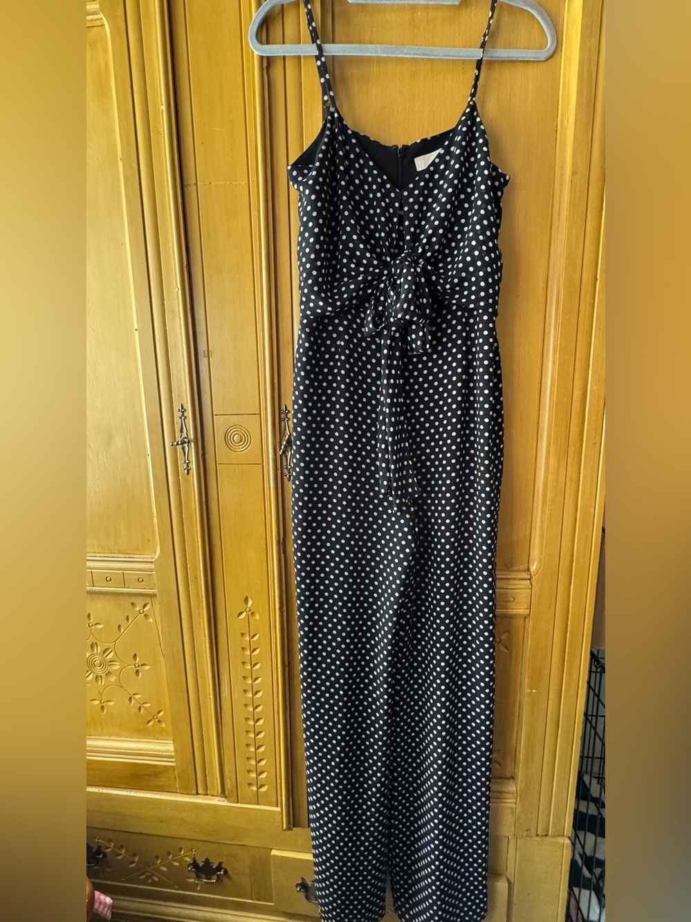 MICHAEL Michael Kors Polka Dot Wide Leg Jumpsuit M Tie Front Black White